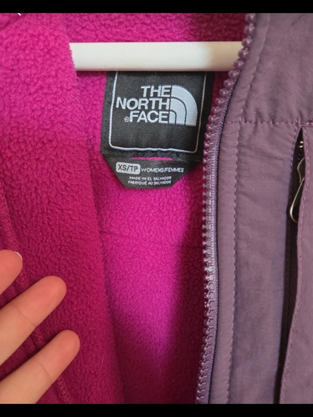 The North Face Hooded Colorblock Fleece Jacket in Bright Pink and Plum - Picture 2 of 3